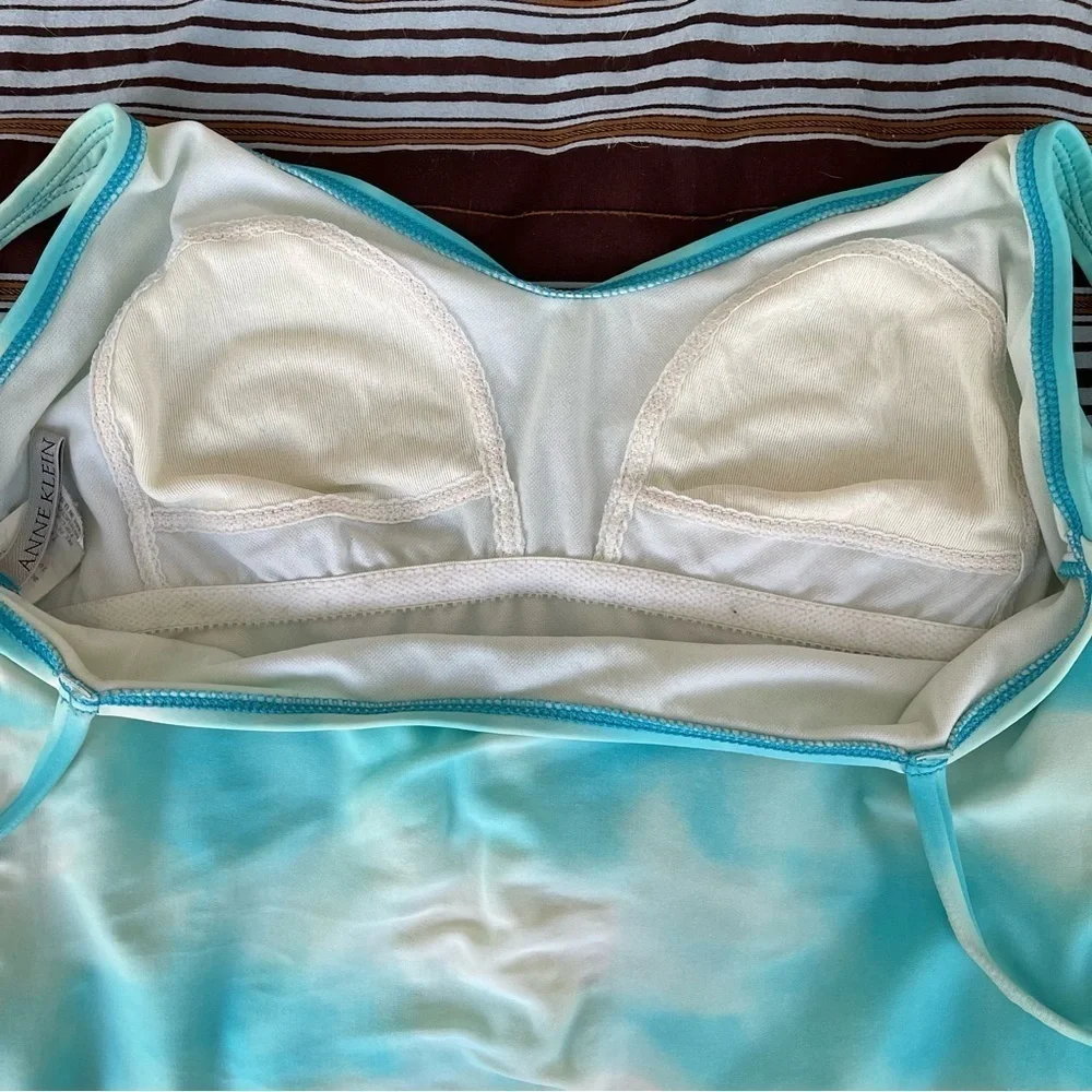 Anne Klein One Piece Swimsuit Sarong Set Sky Blue Tie Dye Aqua Turquoise 14